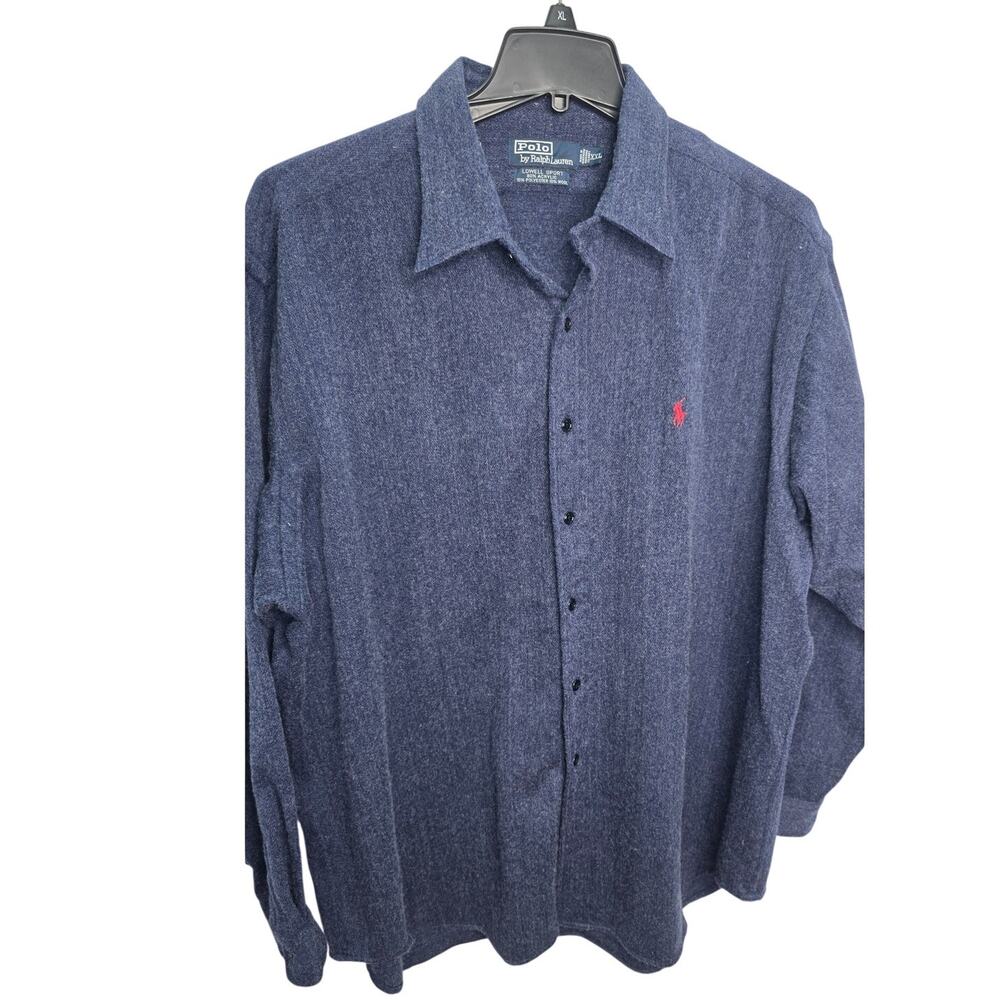 Vintage Polo Ralph Lauren Lowell Sport Mens XXL Blue Wool Blend Button Shirt